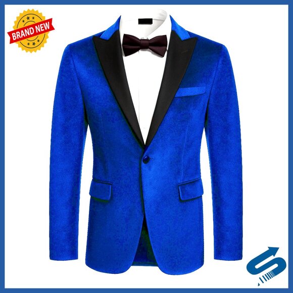 Slim Fit Velvet Tuxedo Jacket One Button Blazer for Wedding Prom Party